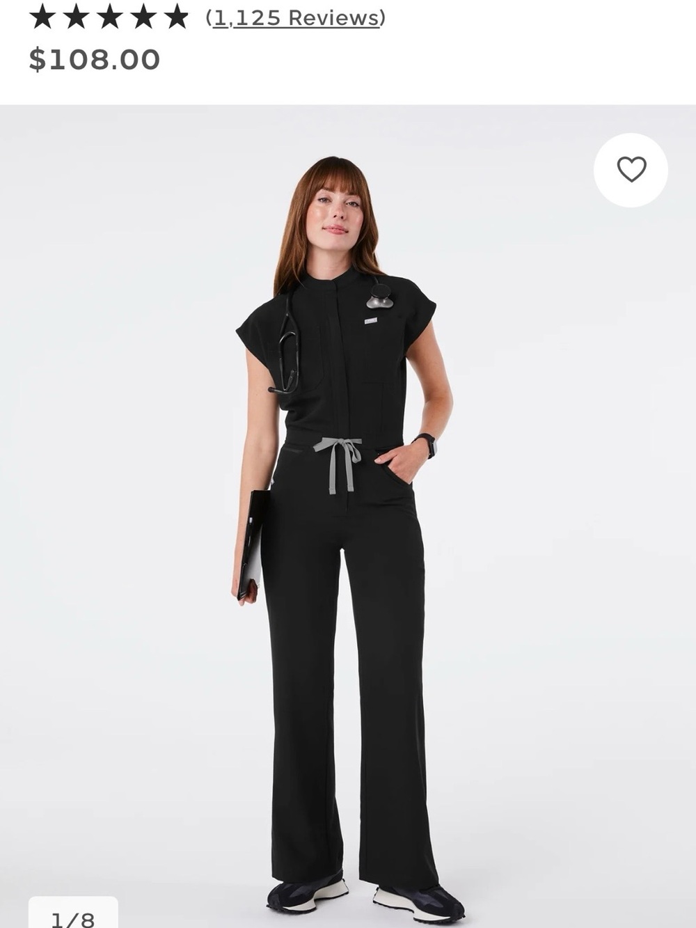 FIGS.  Black Women’s Zip-Front Medical Jumpsuit with Drawstring Waist Size Small